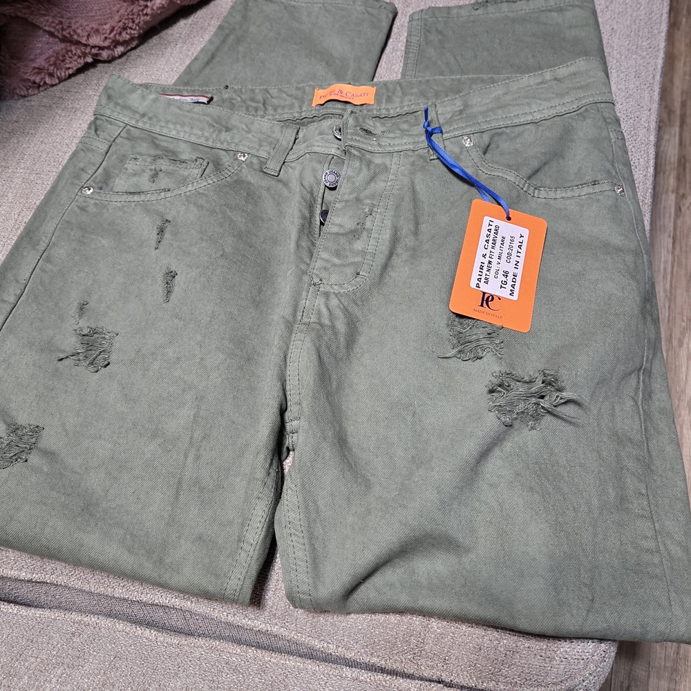 Pauri & Casati Made In Italy Olive Green Jeans ART-HARWARD for Men size 32